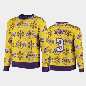 Mens Anthony Davis #3 Los Angeles Lakers 2020 Christmas Snowflake Yellow Sweater 862014-765