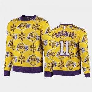 Men's Avery Bradley #11 2020 Christmas Snowflake Yellow Los Angeles Lakers Sweater 400878-975