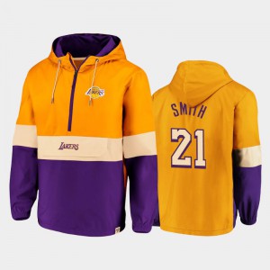 Mens J.R. Smith #21 Gold Purple Anorak Hoodie Half-Zip Windbreaker Classics Lead Blocker Los Angeles Lakers Jacket 722965-297