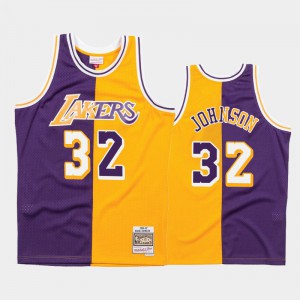 Men's Magic Johnson #32 Split Los Angeles Lakers Purple Gold Lakers Hardwood Classics Jersey 560606-823