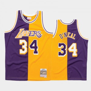 Men Shaquille O'Neal #34 Split Los Angeles Lakers Lakers Hardwood Classics Purple Gold Jersey 269429-246