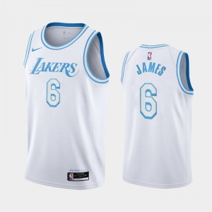 Mens LeBron James #6 White City Los Angeles Lakers Men 2021-22 Trade Numbers Jersey 644257-127