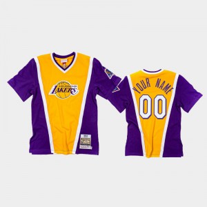 Mens #00 Authentic Shooting Custom Classic Los Angeles Lakers Purple Gold T-Shirts 743213-555