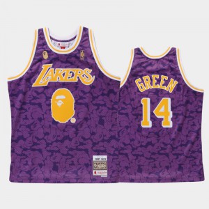 Mens Danny Green #14 Classic BAPE X Mitchell Los Angeles Lakers Purple Jersey 886233-915
