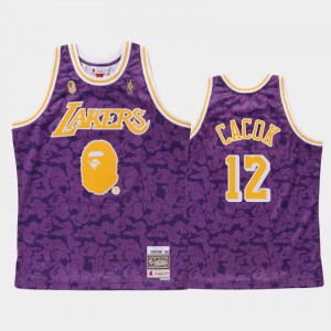 Men Devontae Cacok #12 Purple Classic BAPE X Mitchell Los Angeles Lakers Jersey 179577-376