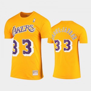Men Kareem Abdul-Jabbar #33 Stitch Gold Hardwood Classics Los Angeles Lakers T-Shirts 212510-915