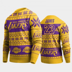 Men's LeBron James 2019 Ugly Christmas Yellow Los Angeles Lakers Pullover Sweater 390974-766