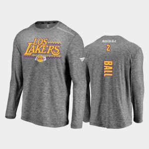 Men's Lonzo Ball Authentic Shooting Long Sleeve Los Angeles Lakers Charcoal Noches Ene-Be-A T-Shirts 568637-968