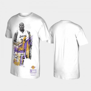 Mens Shaquille O'Neal #32 Los Angeles Lakers White Player Burst Hardwood Classics Player Graphic T-Shirt 971065-815