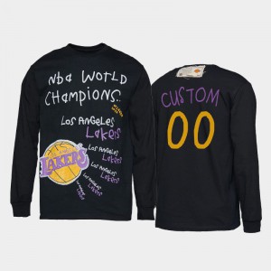 Mens #00 2020 NBA Finals Champions Custom 2020 World Champions Long Sleeve Black Los Angeles Lakers T-Shirts 947141-911