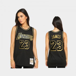 Men LeBron James #23 Black 2021 Golden Edition Hardwood Classics Limited Allocation Los Angeles Lakers Jersey 879747-879