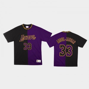 Mens Kareem Abdul-Jabbar #33 Split Color Purple Black Los Angeles Lakers Two-Tone Classic T-Shirts 916397-687