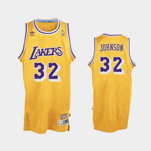 Men Magic Johnson #32 Gold Los Angeles Lakers Hardwood Classics Jersey 810046-852
