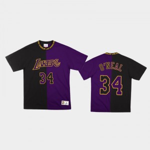 Men's Shaquille O'Neal #34 Split Color Purple Black Two-Tone Classic Los Angeles Lakers T-Shirts 388540-120