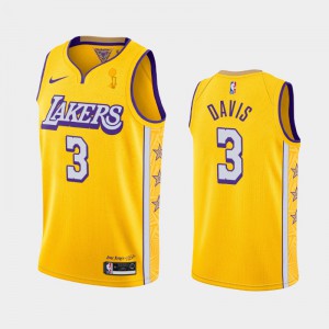 Men's Anthony Davis #3 2020 NBA Finals Champions Los Angeles Lakers City Gold Jerseys 696441-267