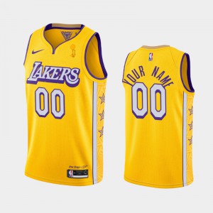 Mens #00 Los Angeles Lakers Custom City 2020 NBA Finals Champions Gold Jersey 119830-587