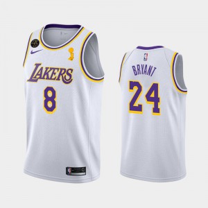 Men's Kobe Bryant #24 2020 NBA Finals Champions Association Dual Number White Los Angeles Lakers Jerseys 893934-823