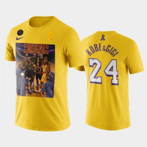 Men's Kobe Bryant #24 2020 NBA Finals Champions 17th Champions For Kobe and Gianna Yellow Los Angeles Lakers T-Shirt 750602-464