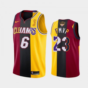 Men LeBron James #23 2020 FMVP Heat Cavaliers Split Dual Number Red Gold 2020 NBA Finals Champions Los Angeles Lakers Jersey 547505-145
