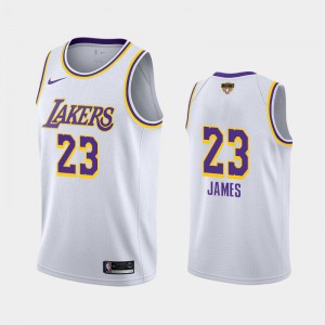 Mens LeBron James #23 White 2020 NBA Finals Bound Los Angeles Lakers Social Justice Association Jersey 428050-743