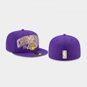 Mens 2020 NBA Finals Champions Purple Los Angeles Lakers 2020 NBA Finals Champs AOL 59FIFTY Fitted Hat 142865-196