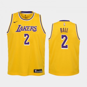 Youth(Kids) Lonzo Ball #2 Gold 2019 season Los Angeles Lakers Icon Jersey 297526-431