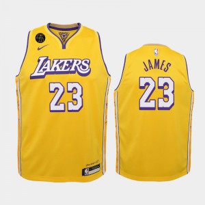 Youth(Kids) LeBron James #23 Los Angeles Lakers 2020 Remember Kobe Bryant City Yellow Jerseys 611574-980